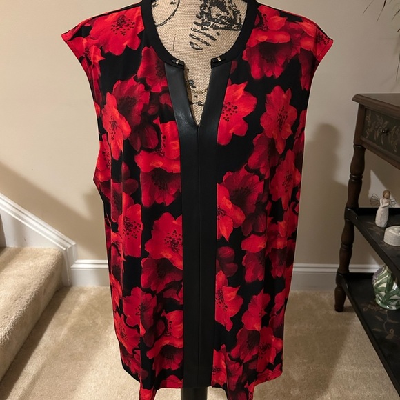 Calvin Klein Red Floral Blouse - Picture 1 of 8